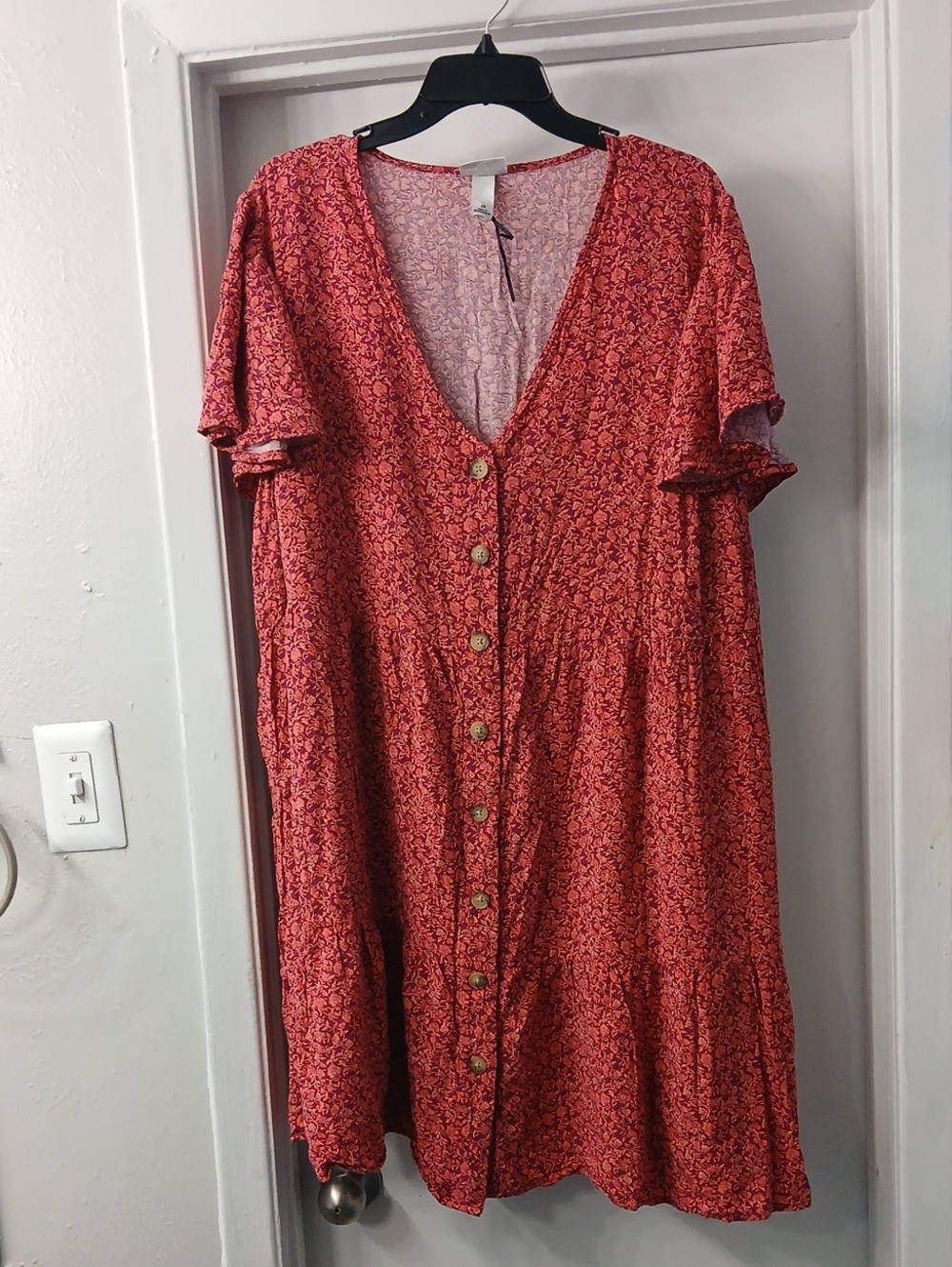 Ava & Viv Red Floral Button-Front Mini Dress With Pockets